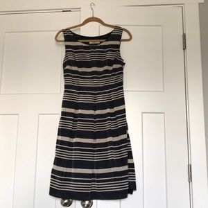 Sleeveless Tan and Navy Blue Dress